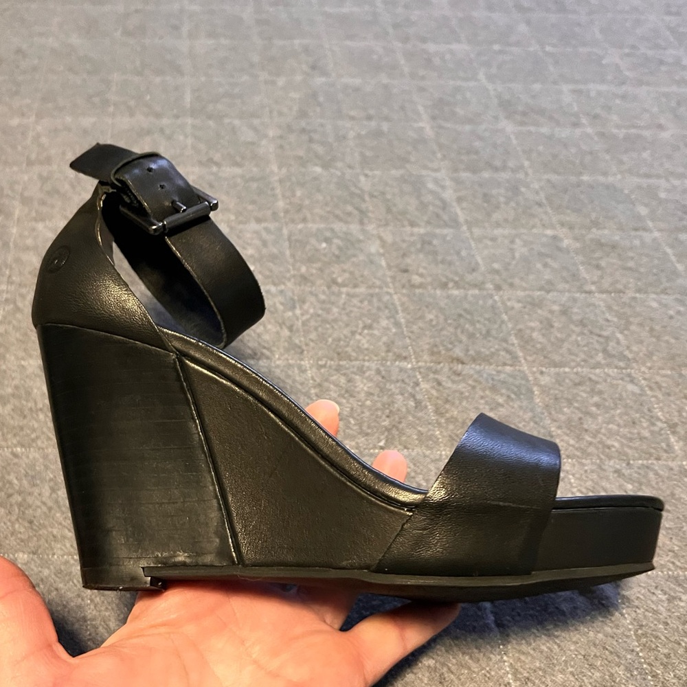 BRONX US 7.5 8 Black Leather Sling Along  Platform Sandals